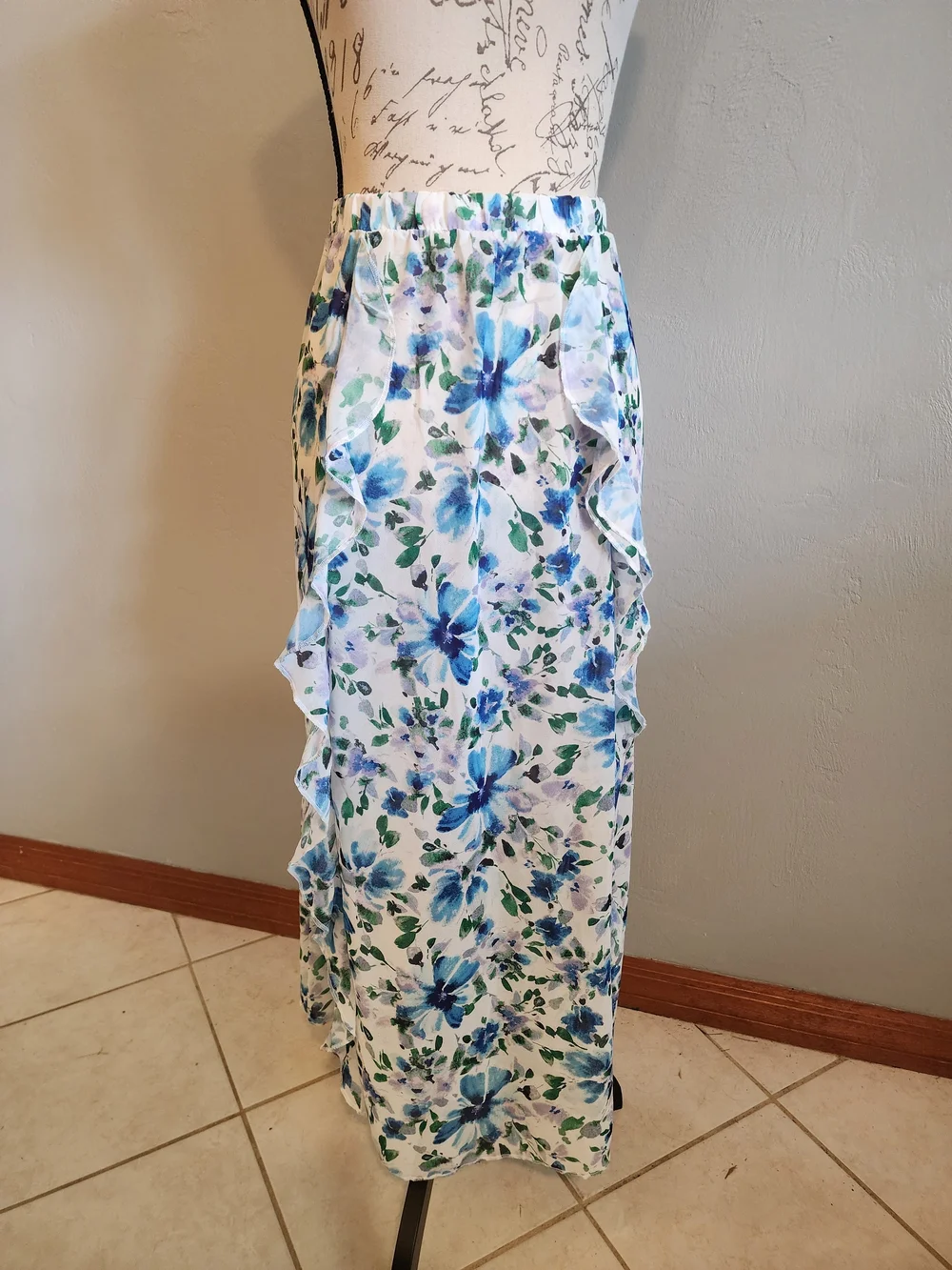 Adore Me Sheer Swim Coverup Maxi Skirt with Blue and Green Floral Print